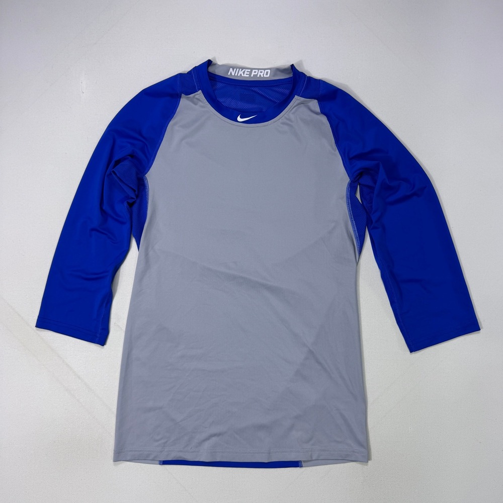 Nike Pro MLB Mens Small Gray Blue Dri-Fit Slim Fit Baseball Compression Shirt